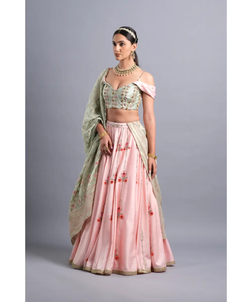 AASTHA SOOD - Sea foam green Banarasi Blouse Embroidered